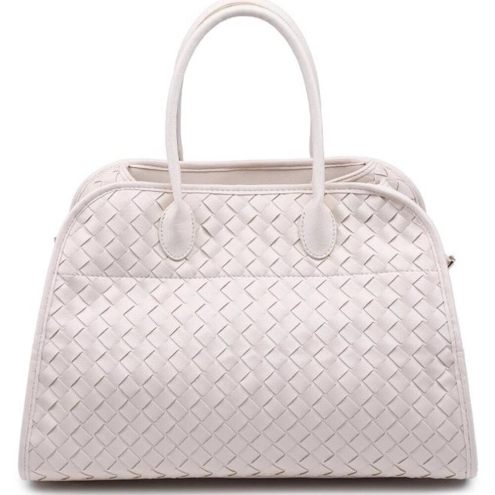 Rhonda Woven Vegan Leather Tote Bag Ivory